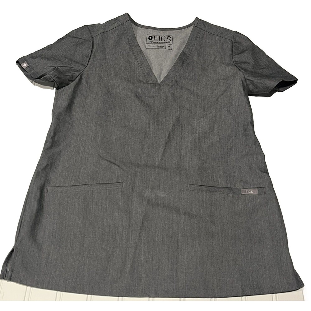 Figs Technical Collection Womens Size XS Grey Short Sleeve V‎ Neck Scrub Top